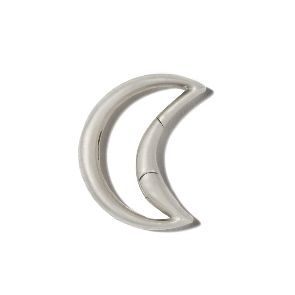 Silver moon lock against white backdrop