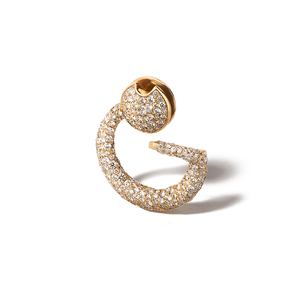 Yellow gold diamond studded circle charm with open clasp
