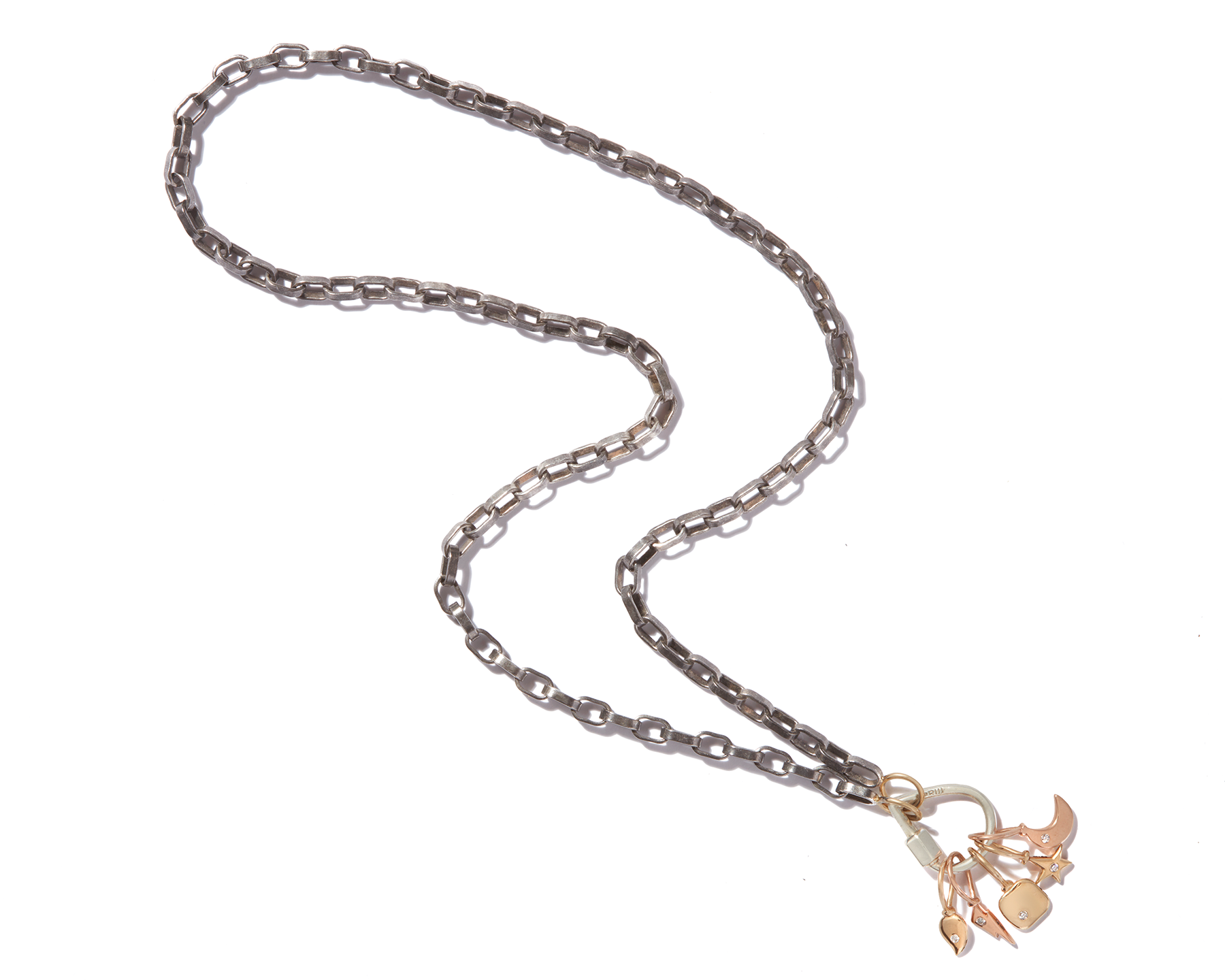 Blackened silver biker chain with multiple charms