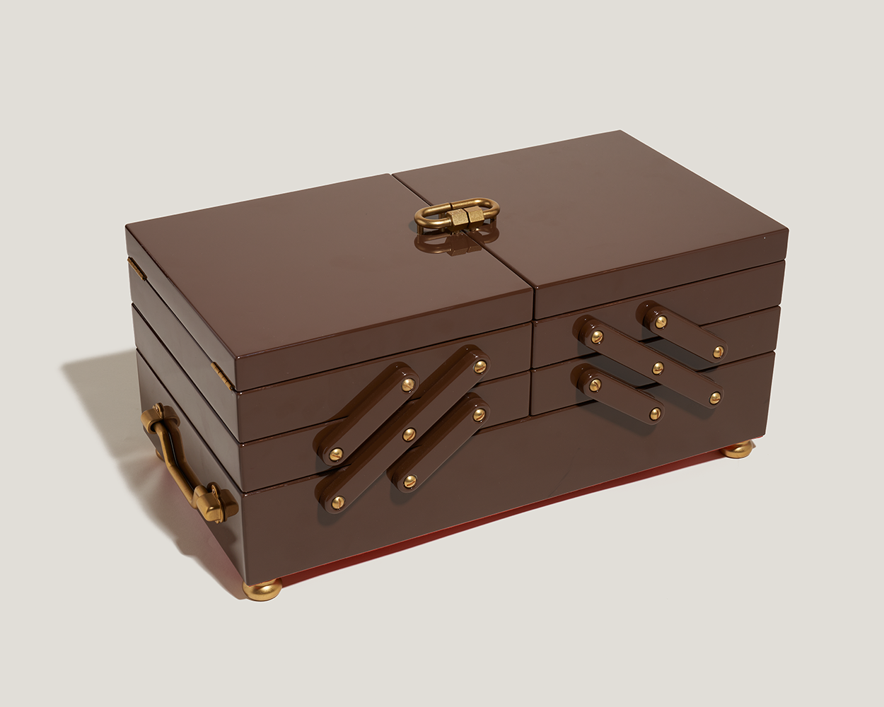 Closed multi-layered wooden jewelry box