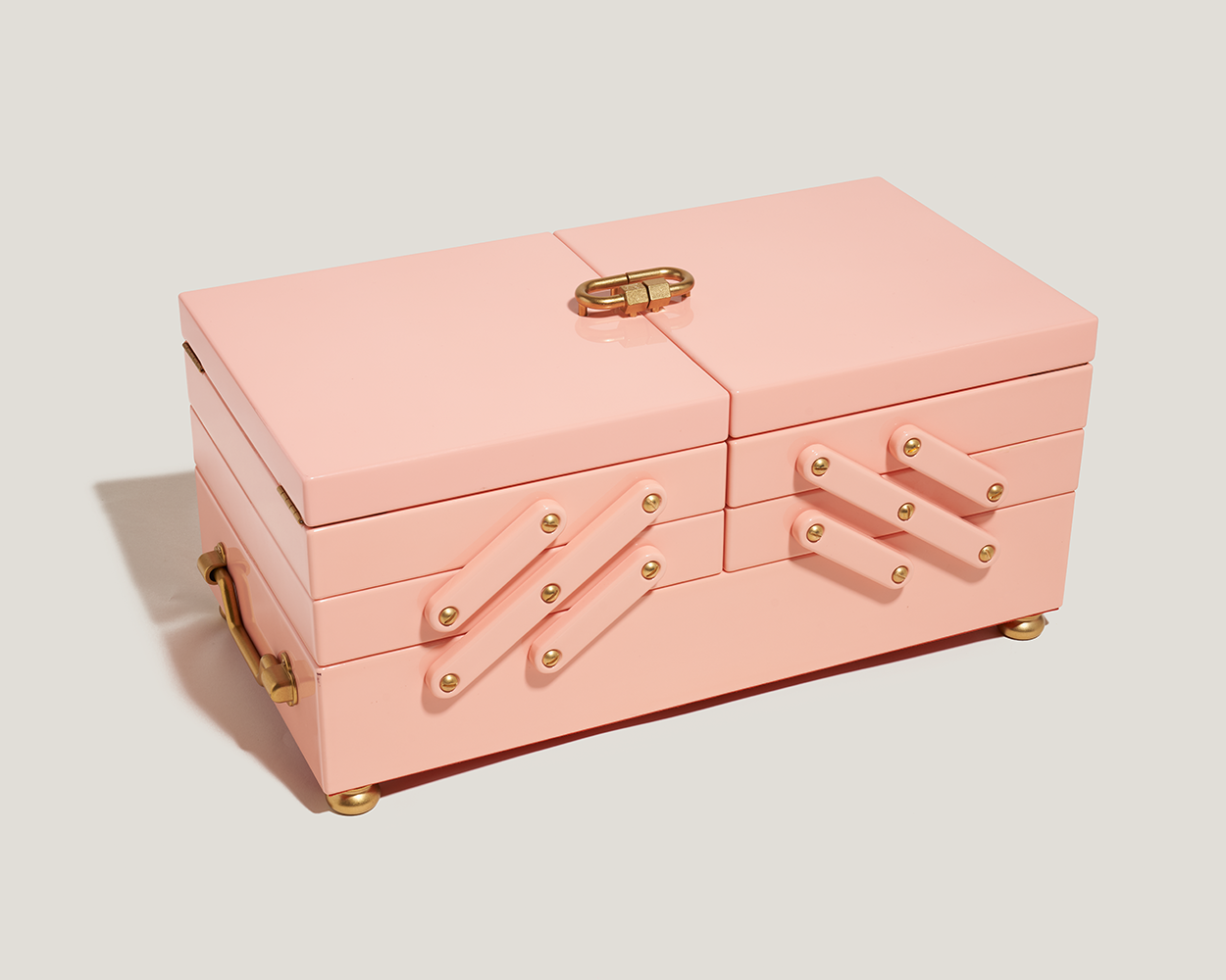 Closed multi-layered pink jewelry box