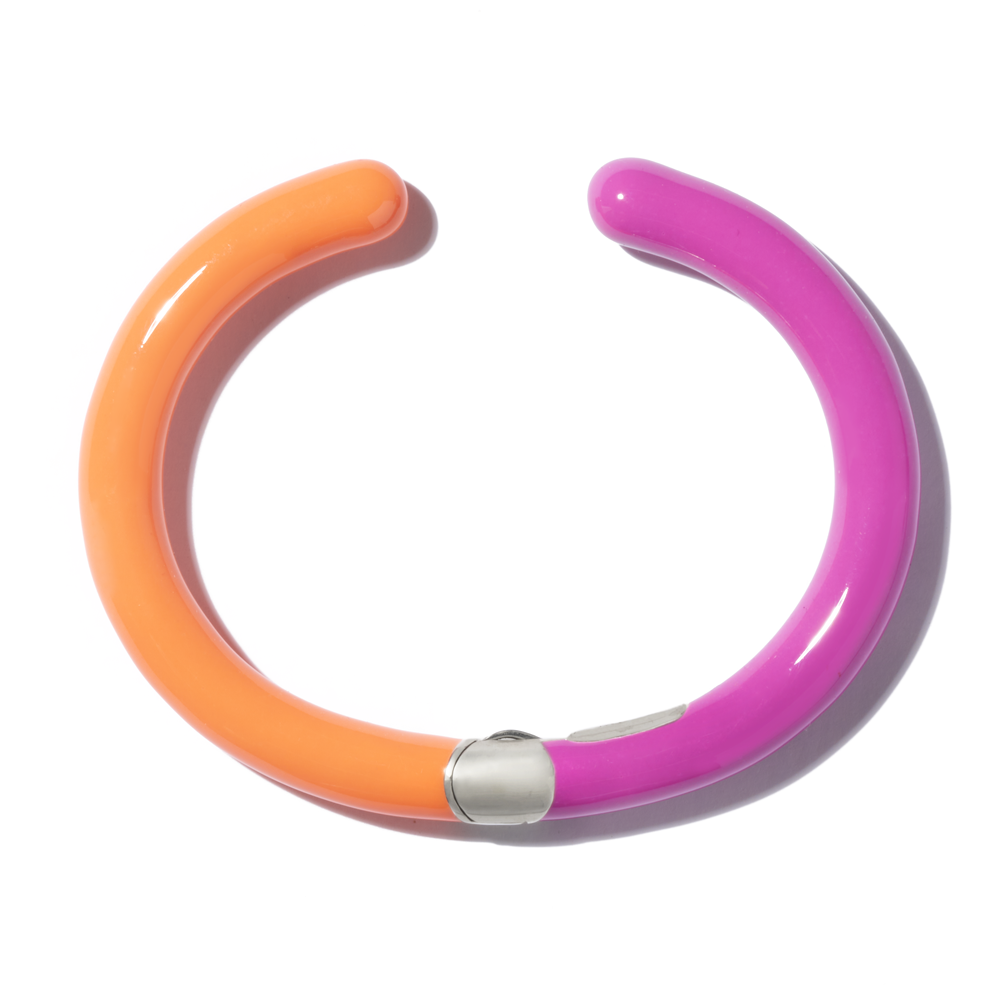 Orange and pink bracelet with silver detailing