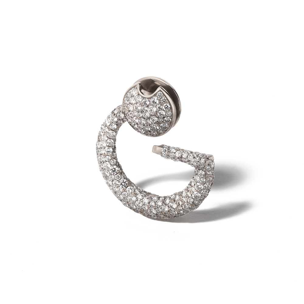 White gold diamond studded circle charm with open clasp