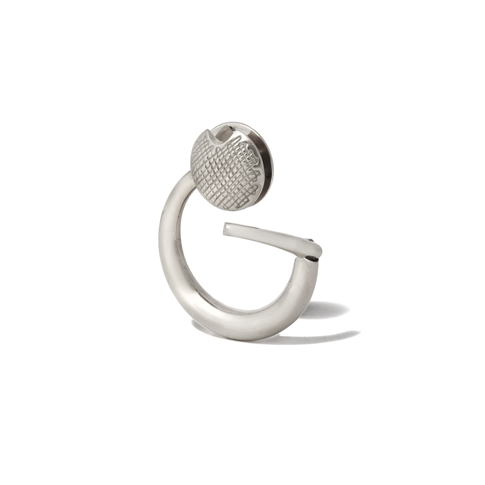 Silver disc charm with open clasp