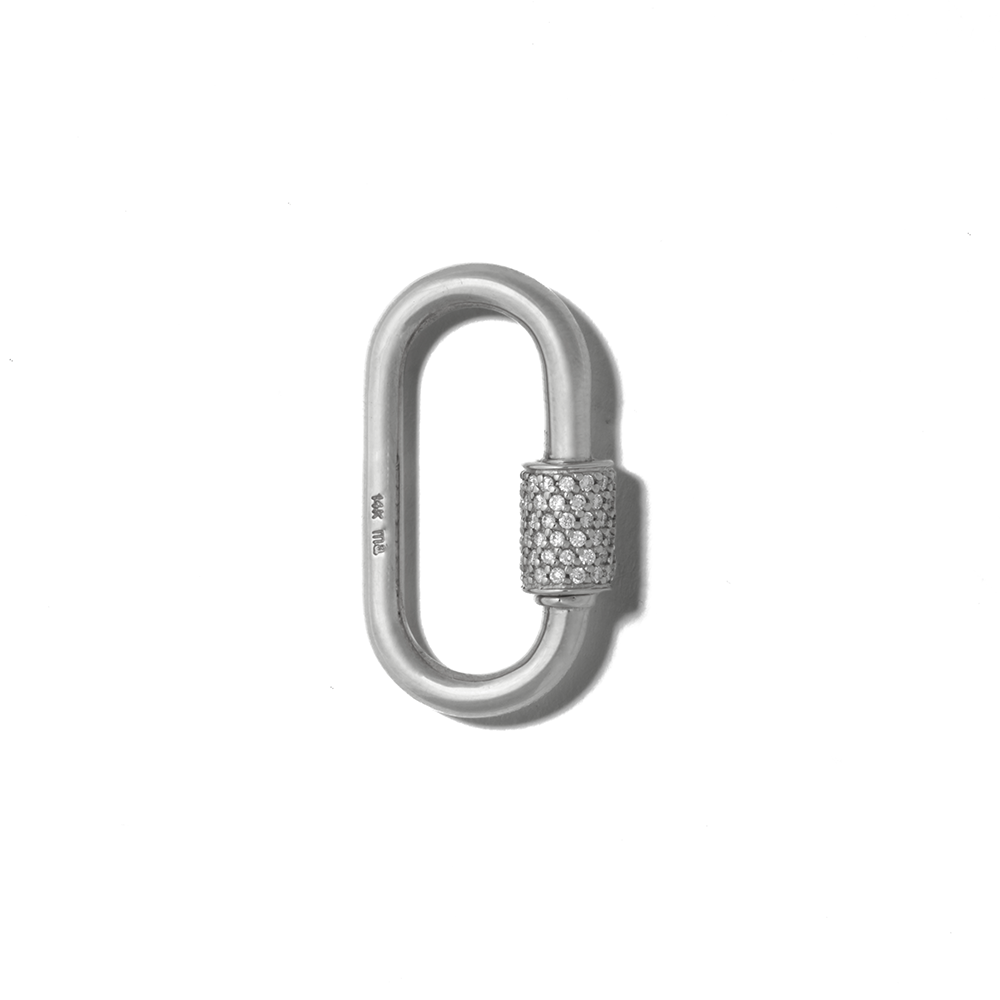 Silver diamond lock charm with closed clasp
