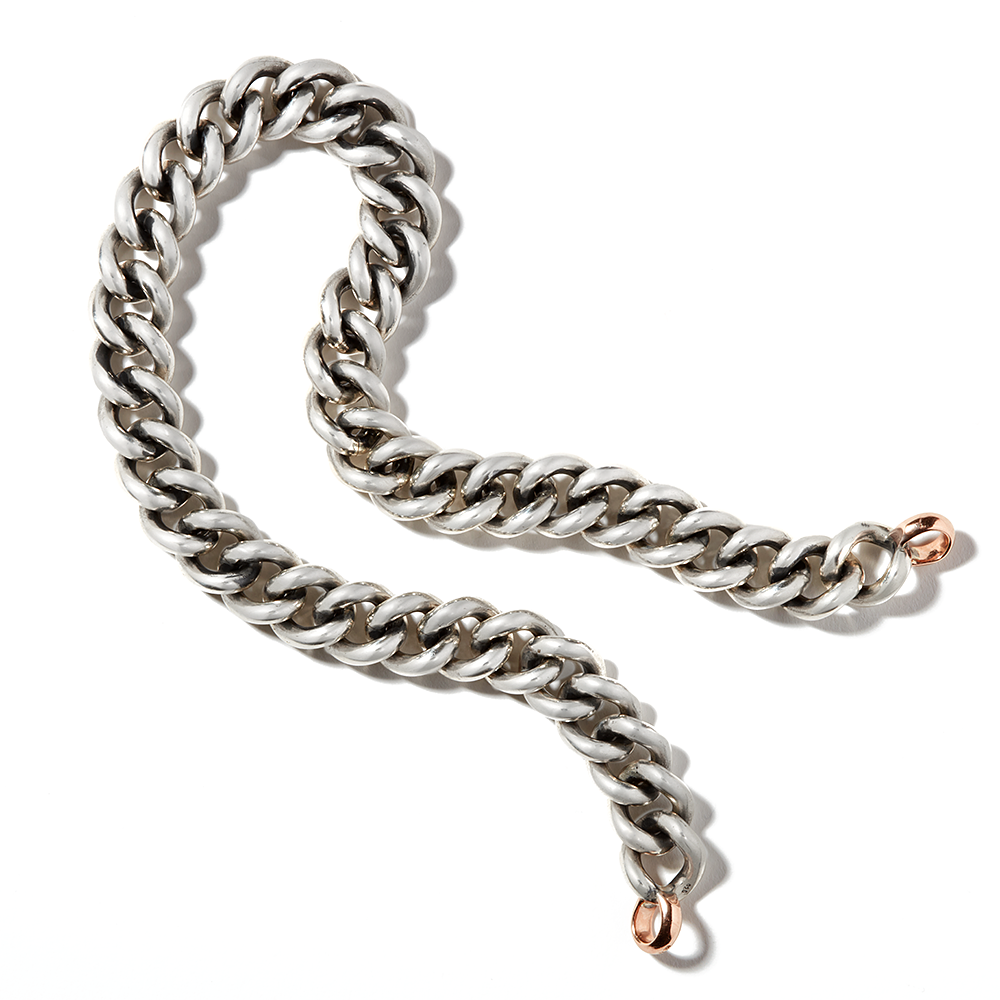 Silver chunky curb chain necklace with rose gold ends
