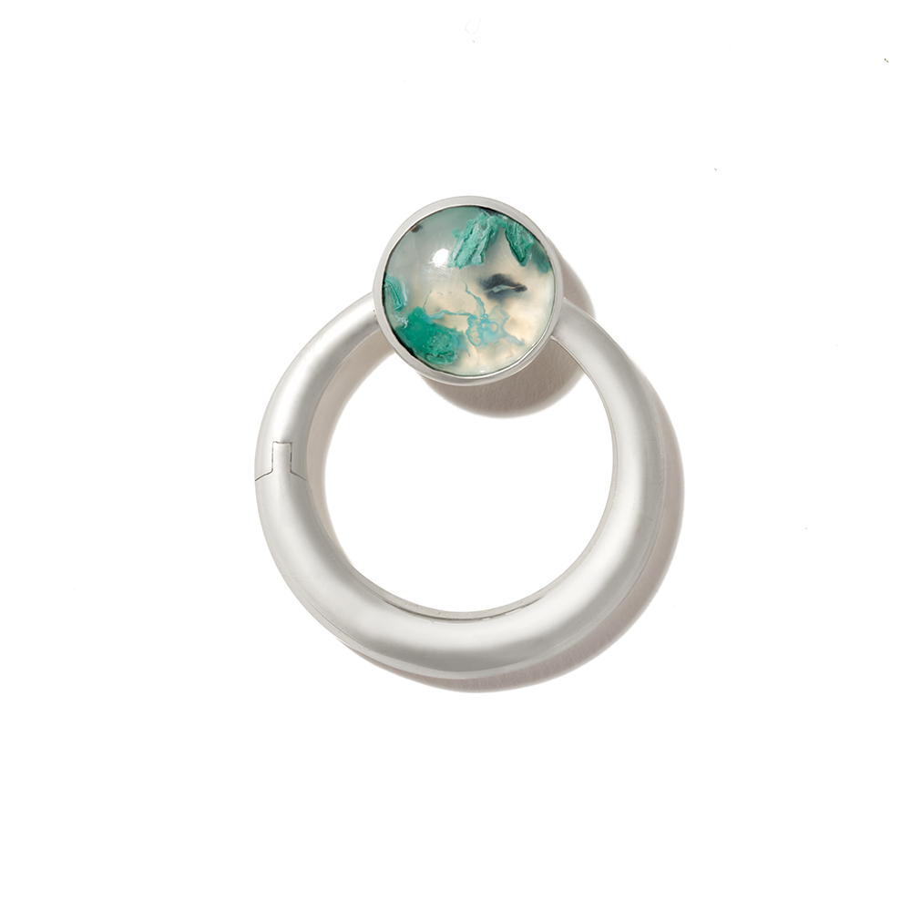 Stone disc charm with blue mist chrysocolla gem