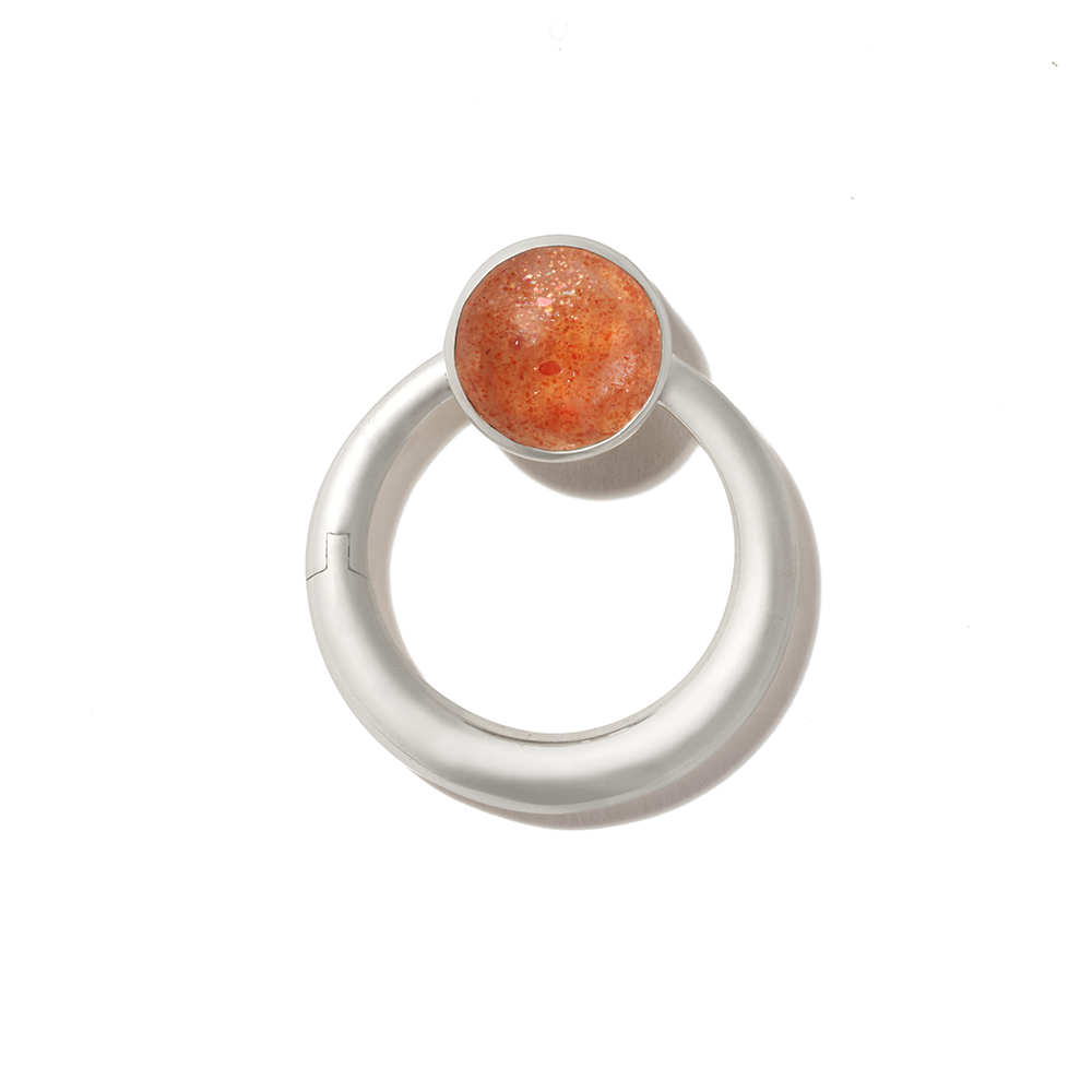 Circle stone charm with sunstone gemstone disc charm with American turquoise gem