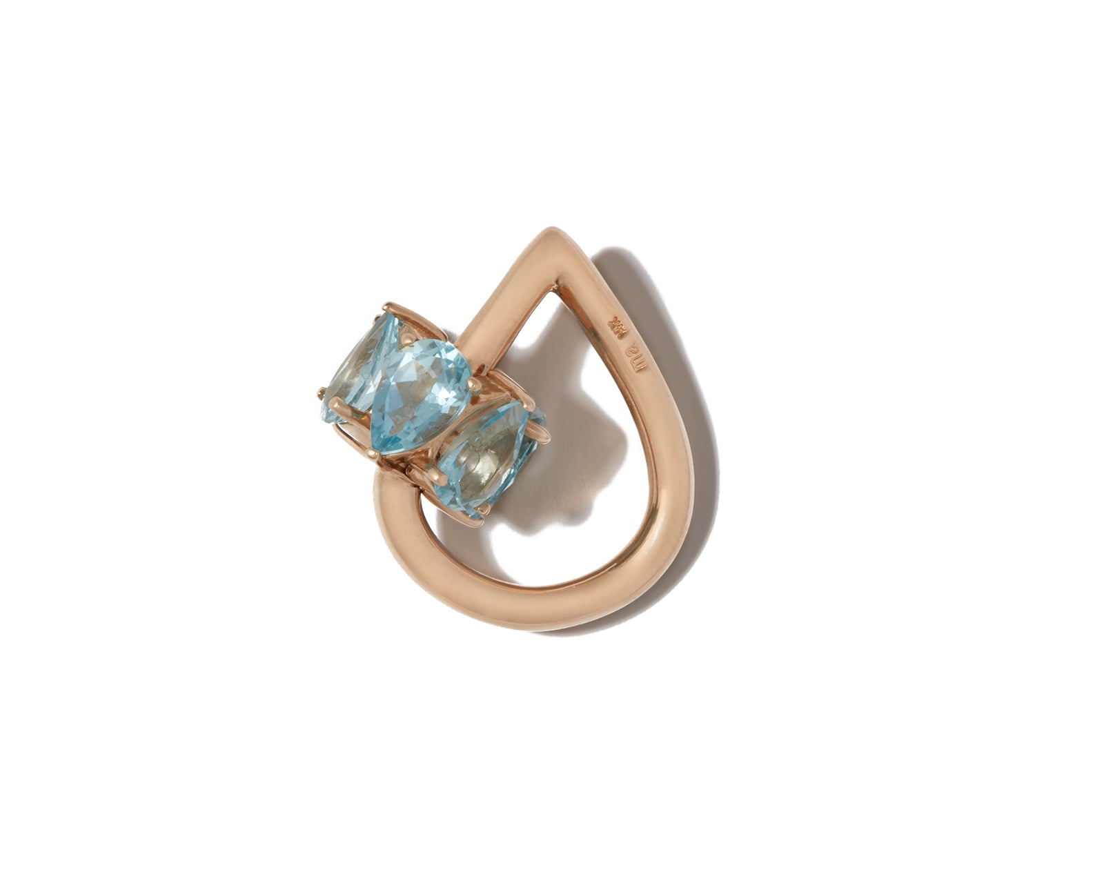 Rose gold droplock charm with blue gemstones