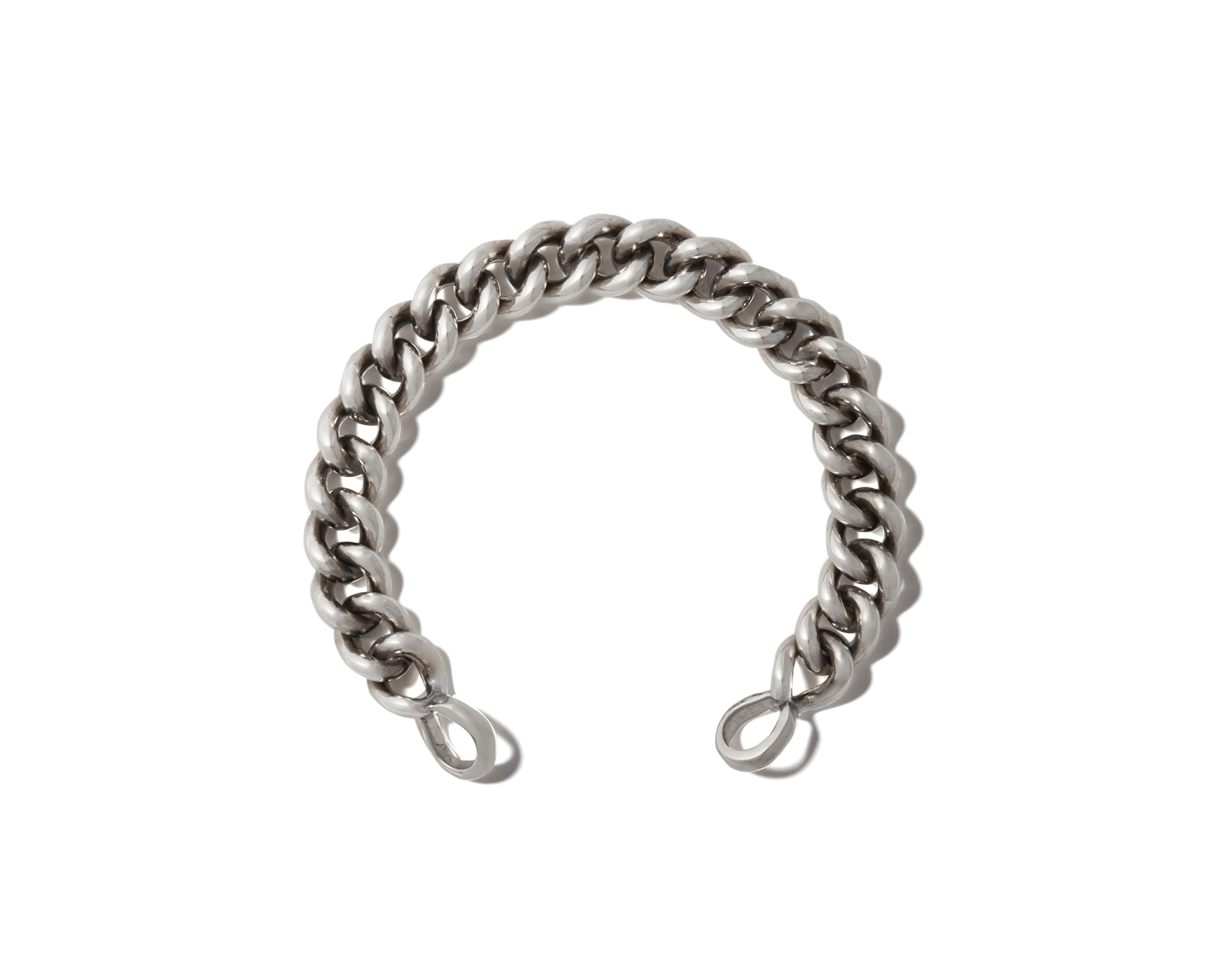 Silver big curb chain bracelet with silver loops
