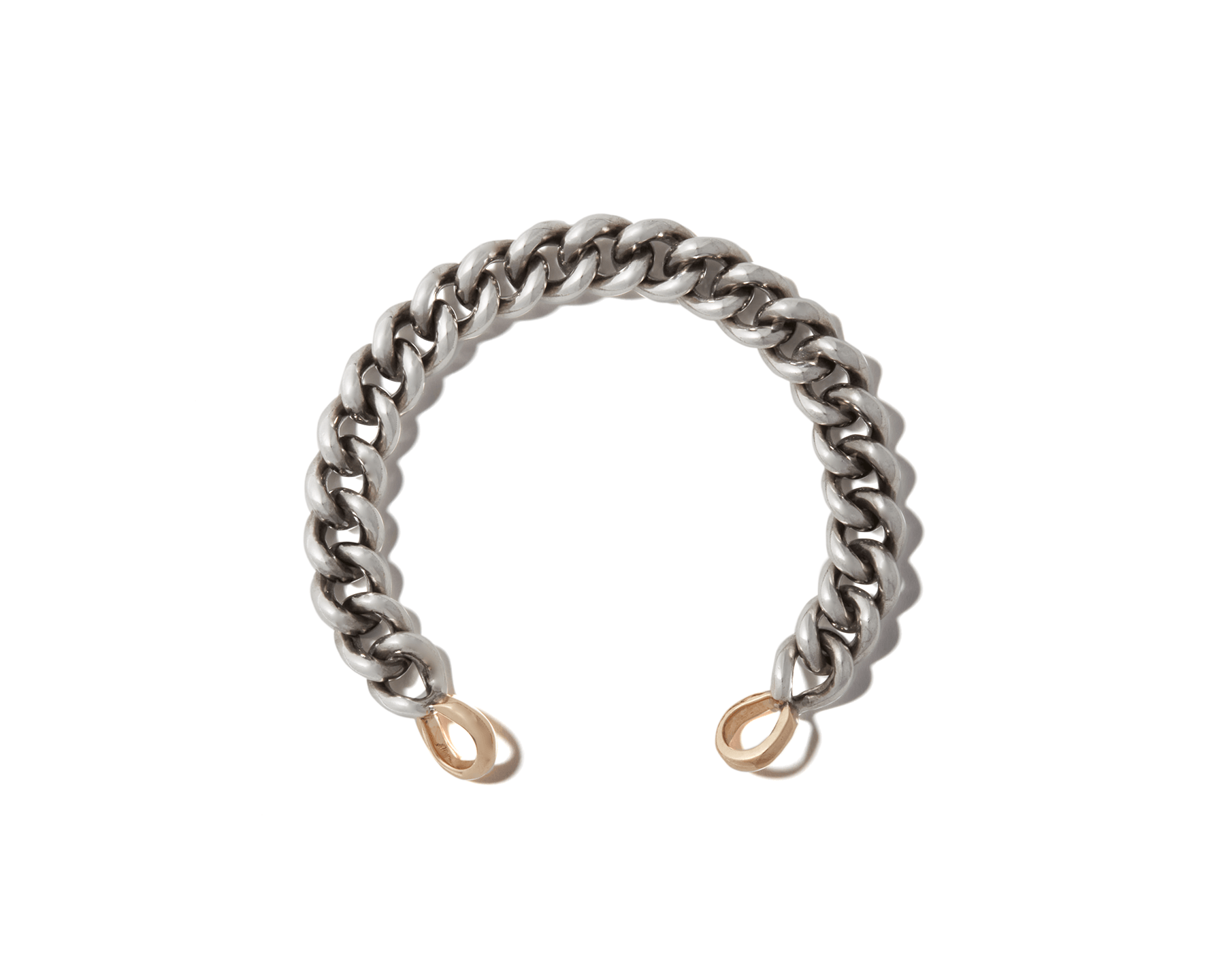 Silver big curb chain bracelet with rose gold loops