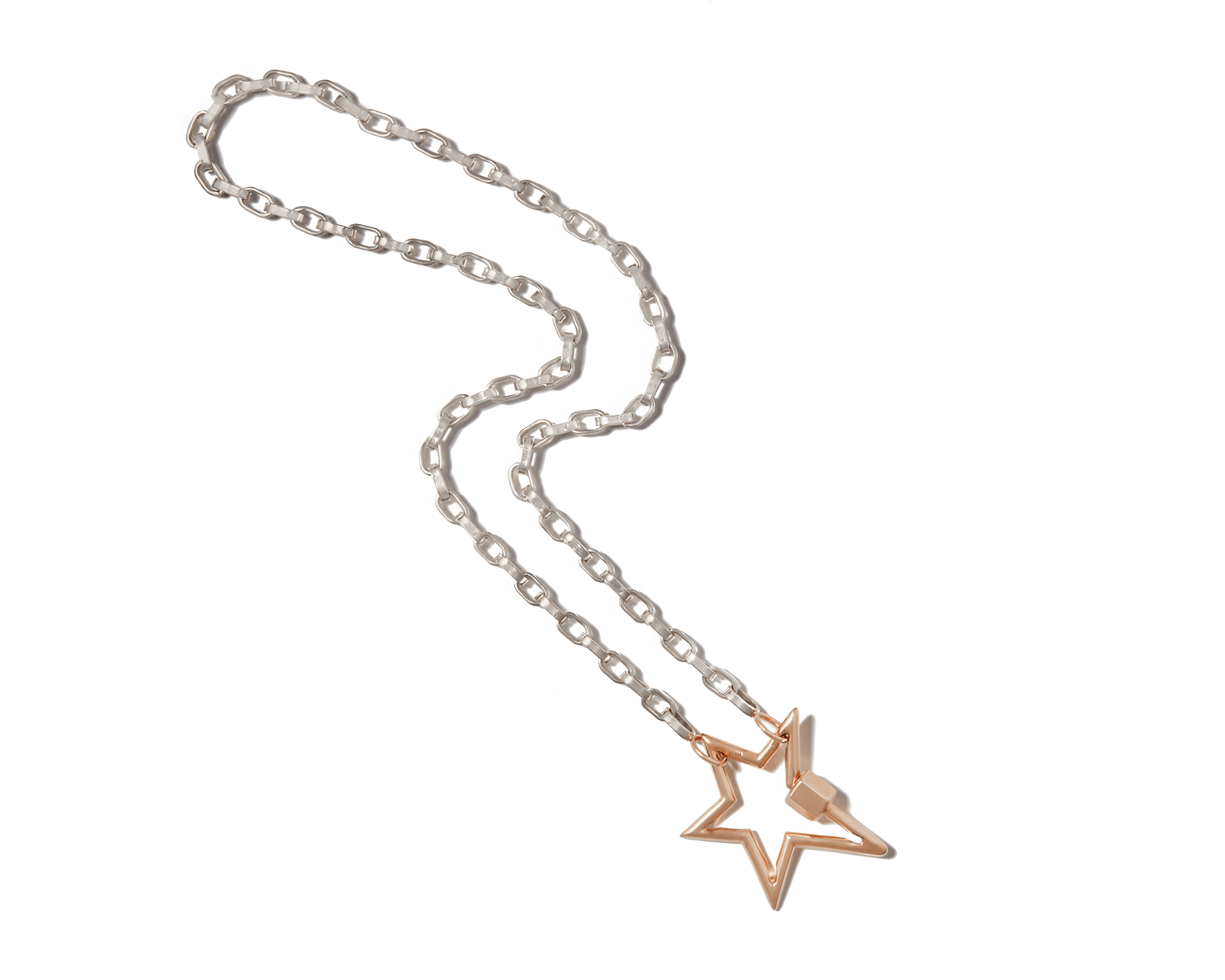 Sterling silver biker chain necklace with rose gold star charm