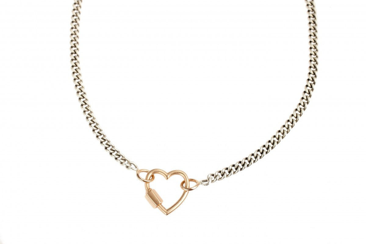Marla Aaron Silver and Gold Chain Necklace with Lock