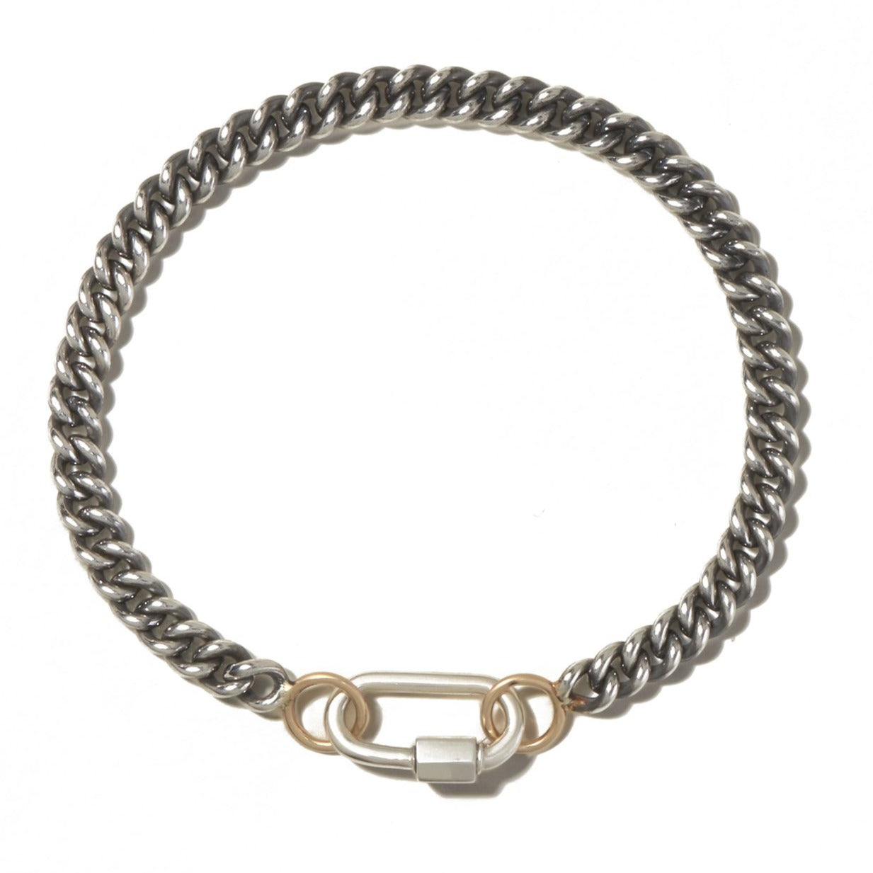 Heavy silver chain bracelet with silver lock charm