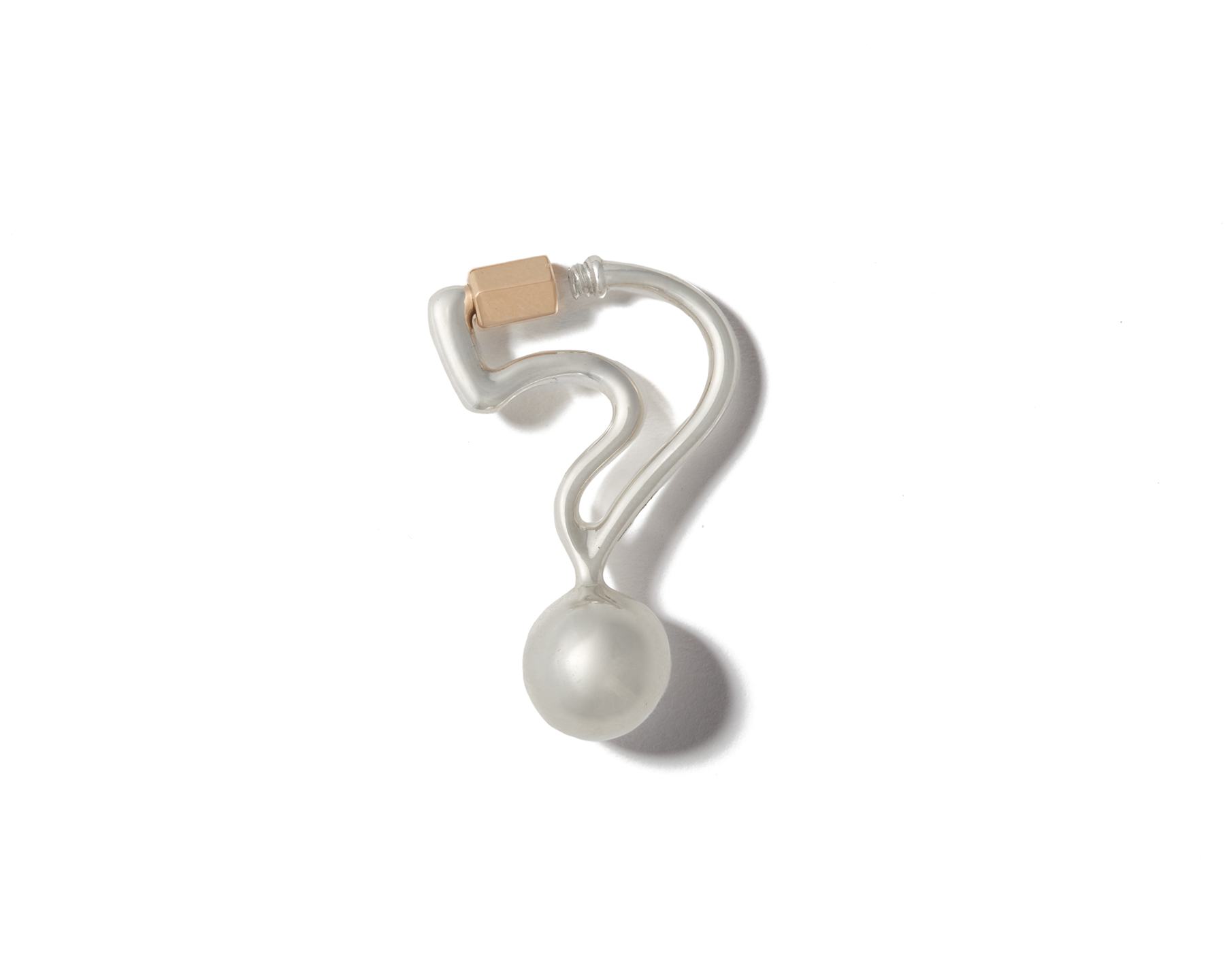 Silver question mark charm with open rose gold clasp