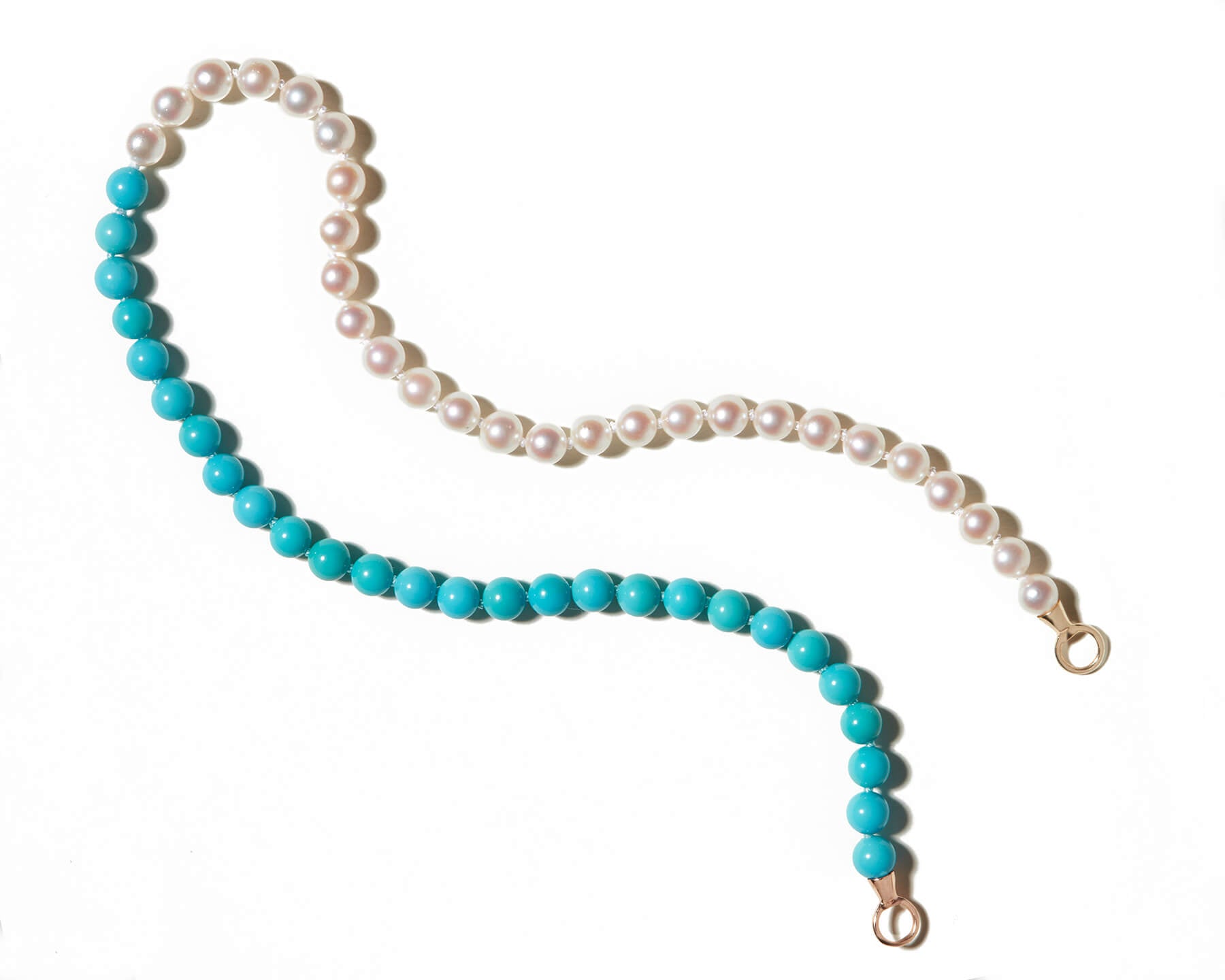 Half Turquoise and Pearl Necklace Strand Marla Aaron