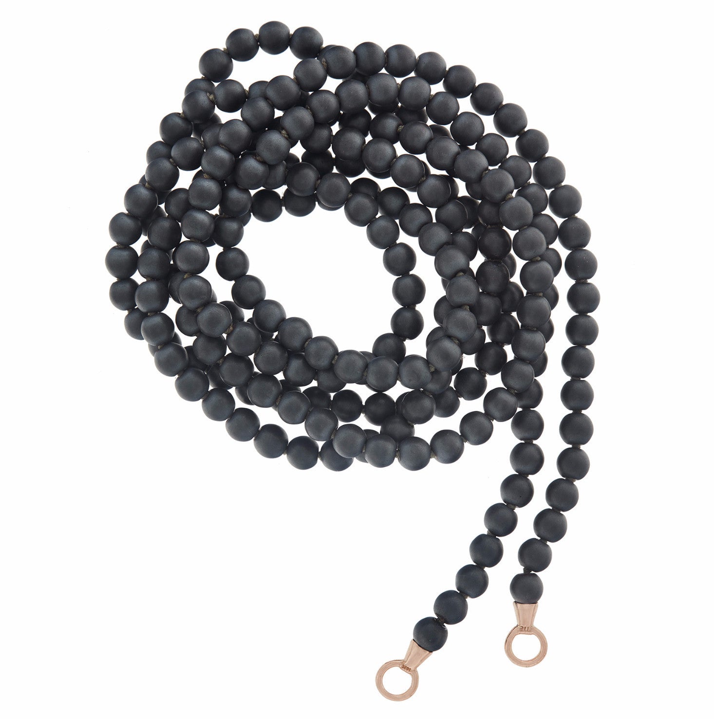 Curled up hematite necklace with rose gold loops