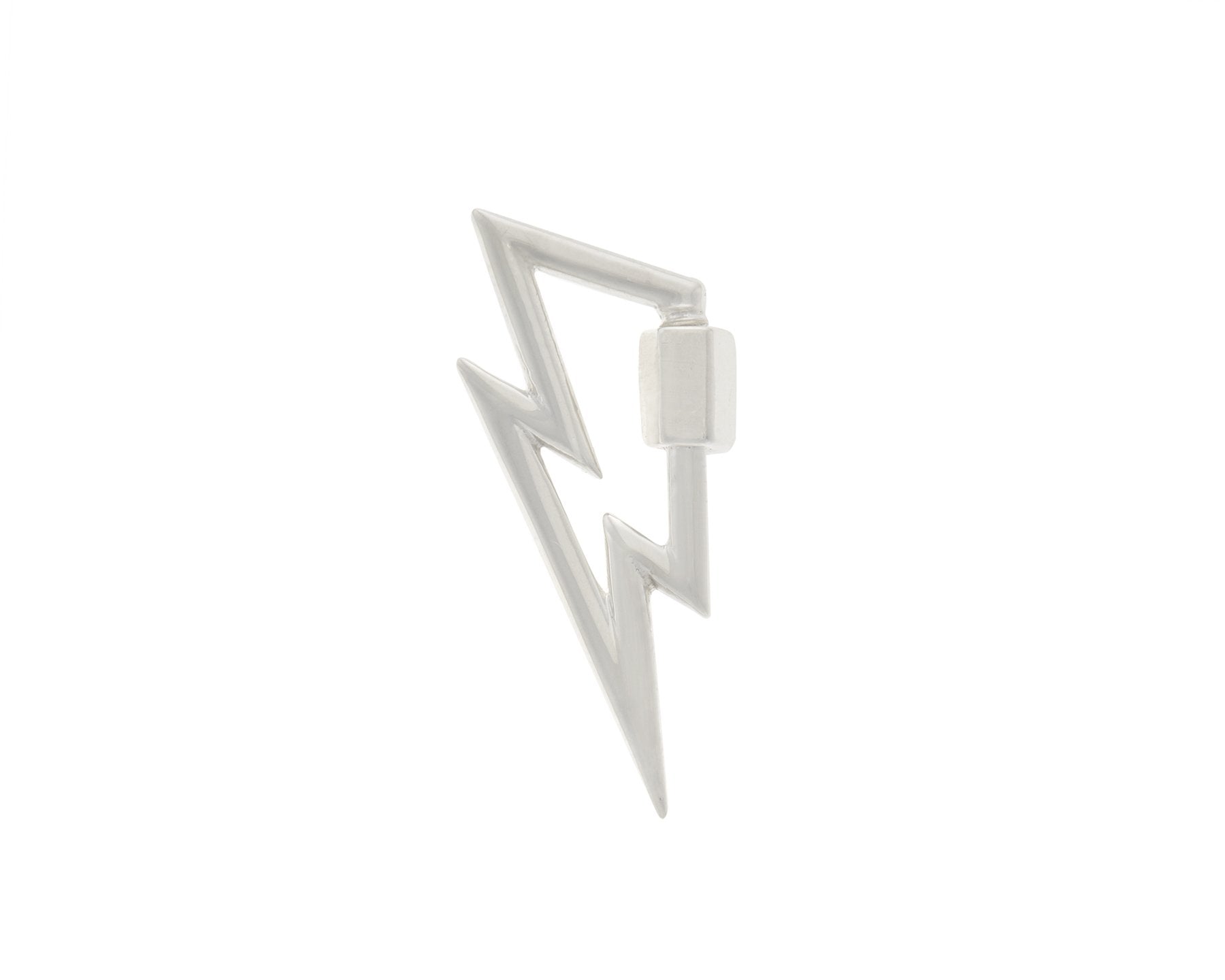 Silver lightning bolt pendant lock against white backdrop