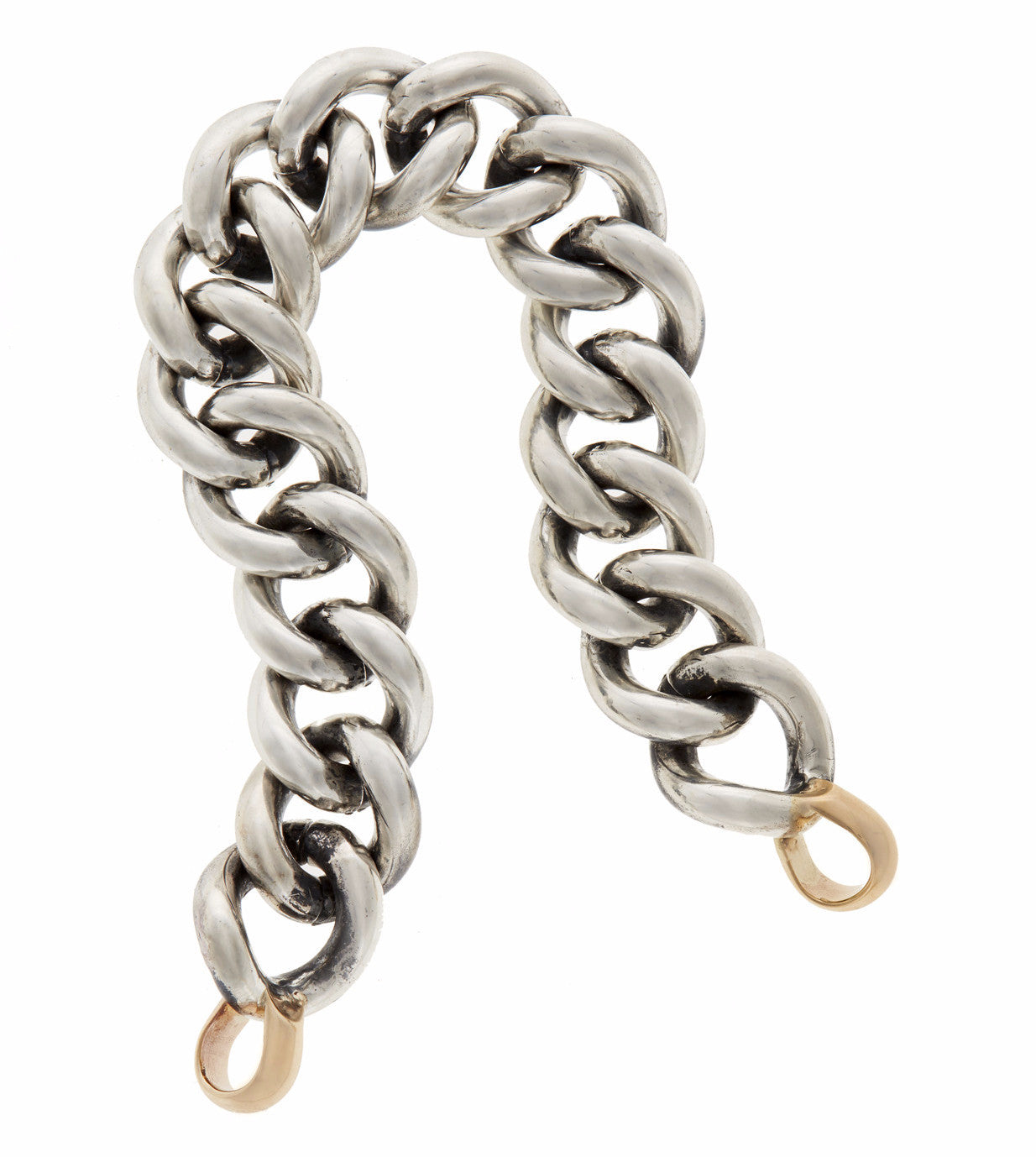 Chunky silver curb chain necklace with gold ends