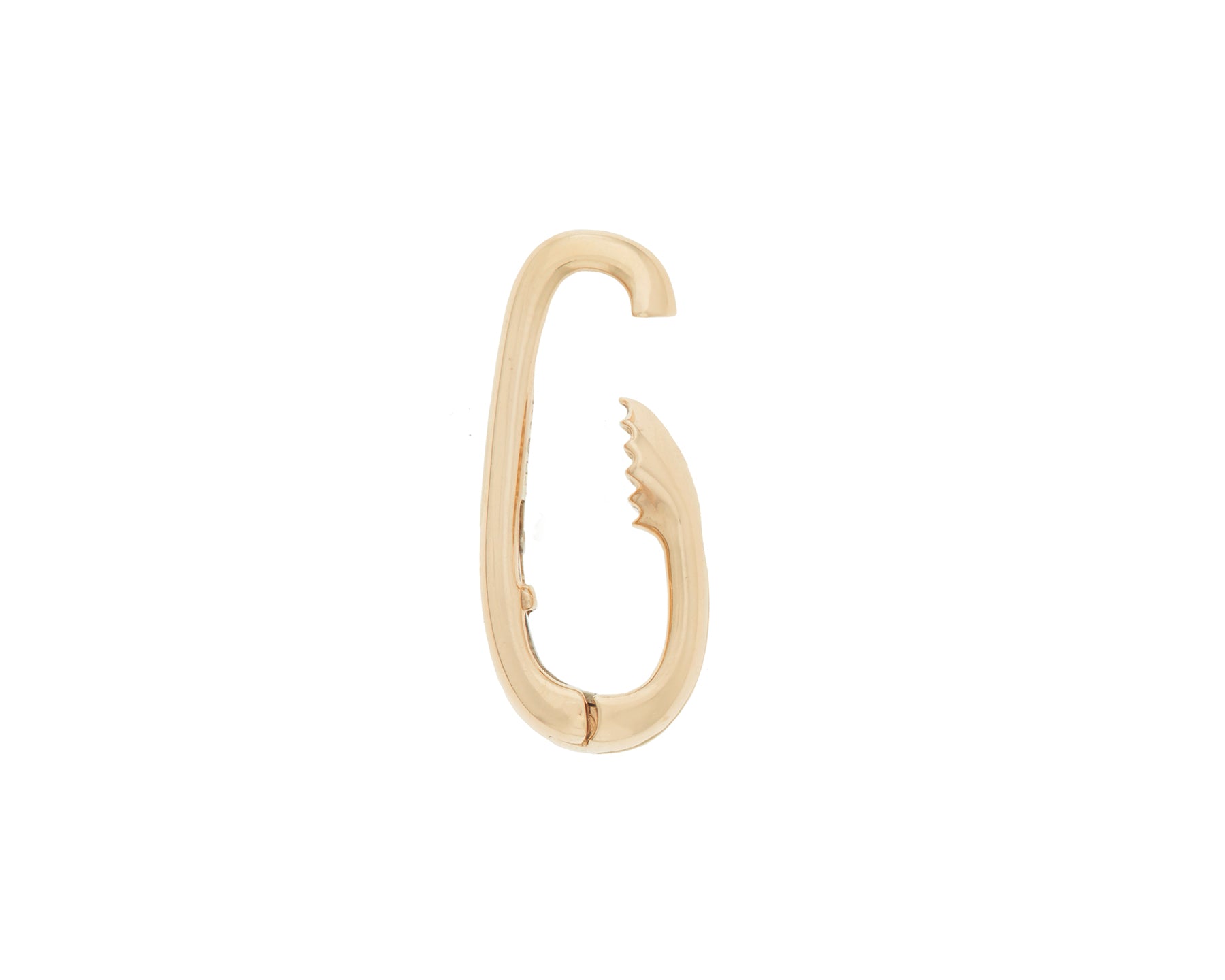 Side shot of gold earring hoop pierceless with closed clasp