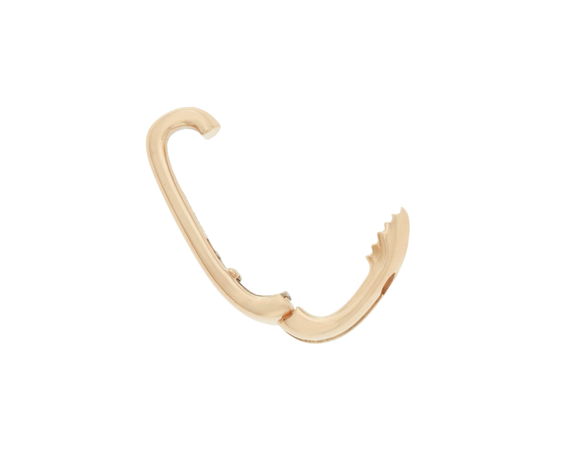 Side shot of gold earring hoop pierceless with open clasp