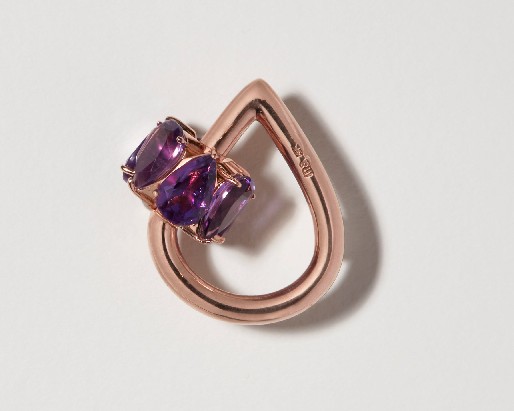 Rose gold drop lock charm with purple gemstones