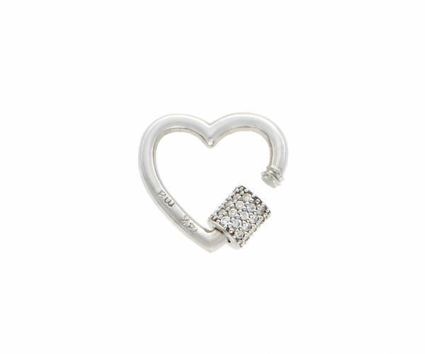 Silver diamond heart charm with open clasp