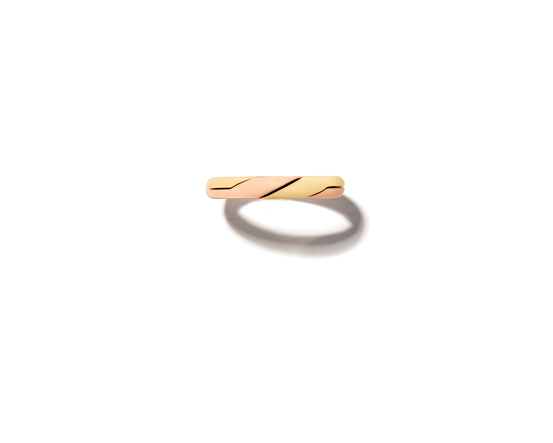 Back view of rose gold and yellow gold dime ring