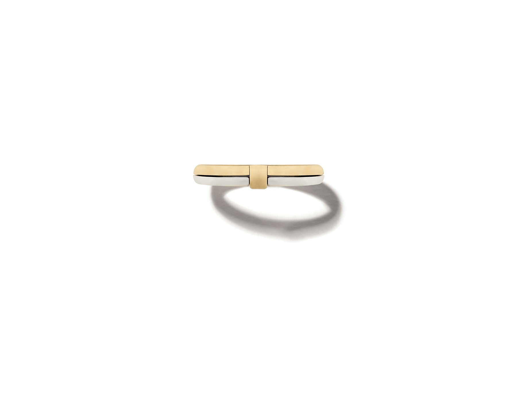 Front view of white gold and yellow gold dime ring