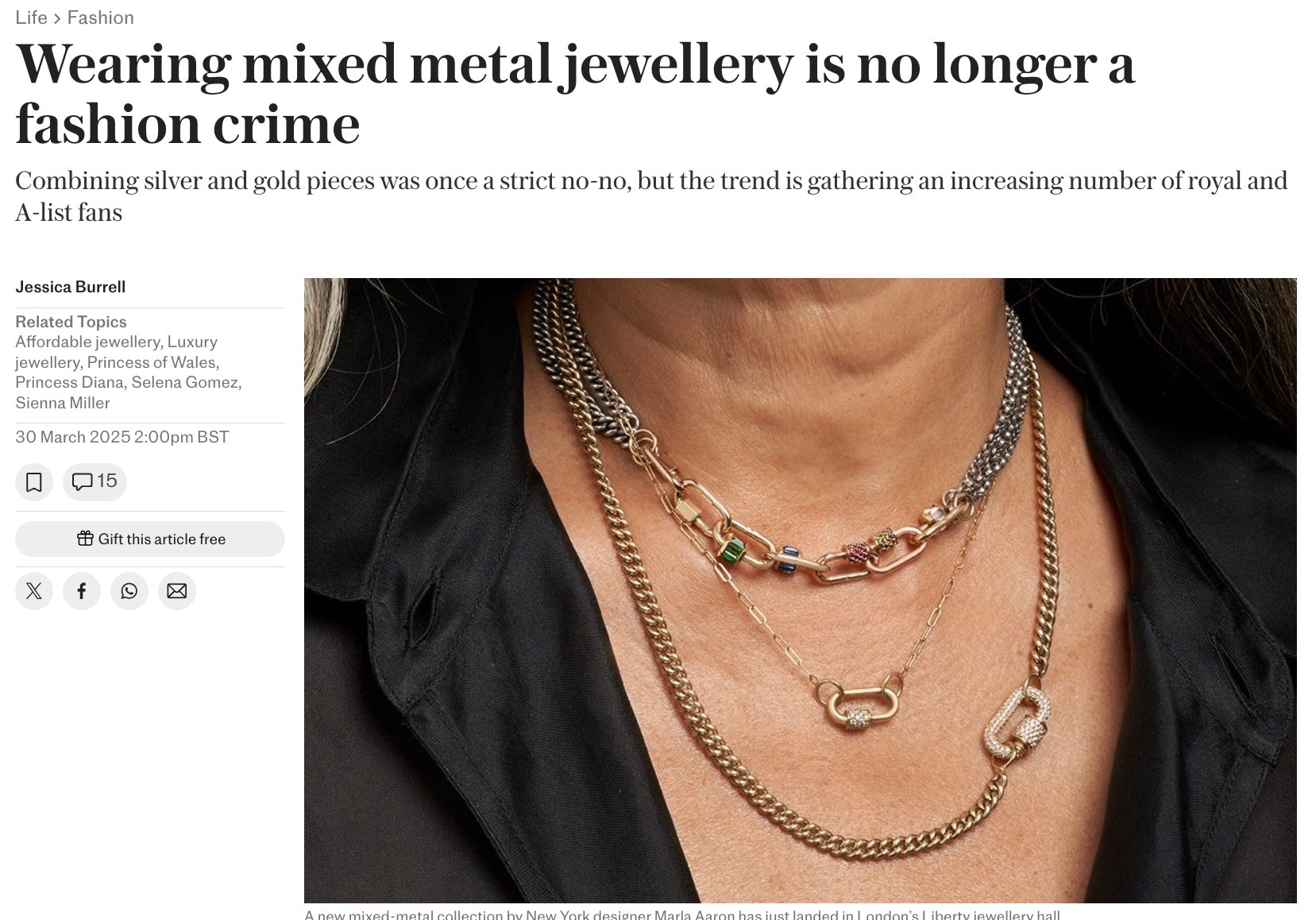 Wearing mixed metal jewellery is no longer a fashion crime