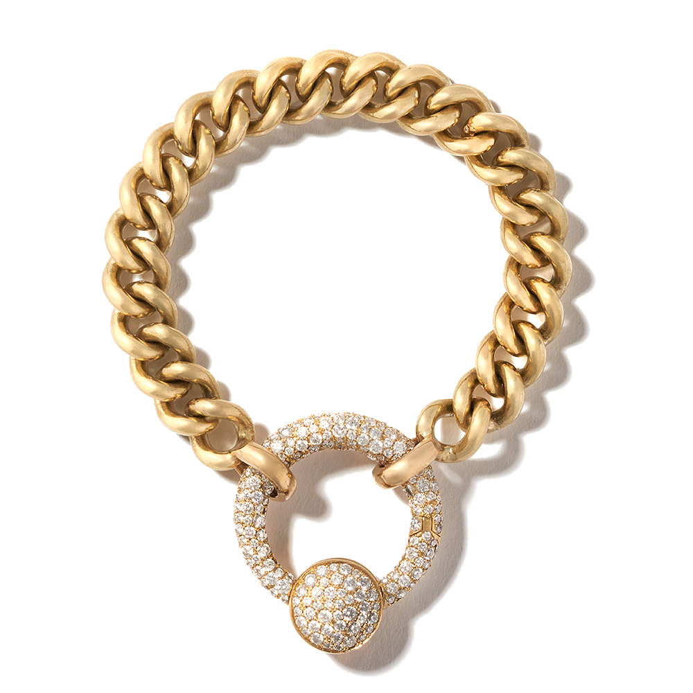 Gold bracelet with yellow gold diamond studded pendant charm