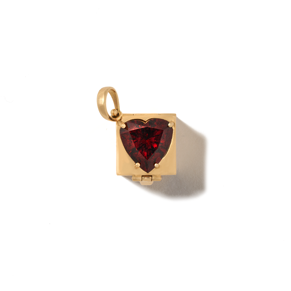 Charmed Box with Garnet Heart in Yellow Gold – Marla Aaron