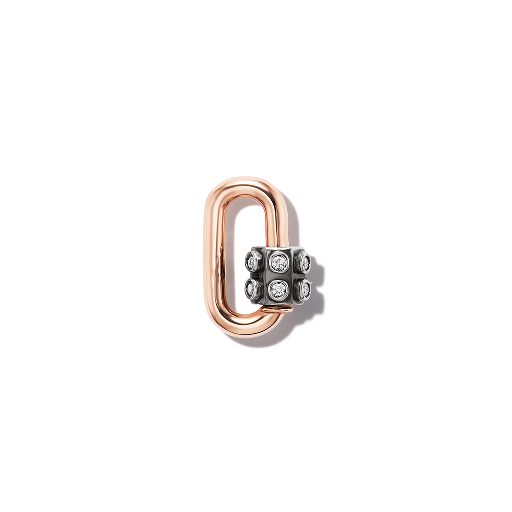 Rose gold studded lock charm with closed clasp