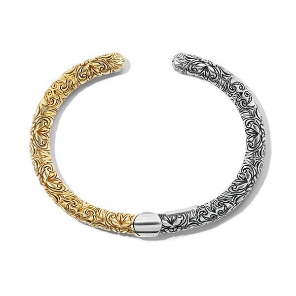 Embossed Hinged Cuffling in Silver & Brass