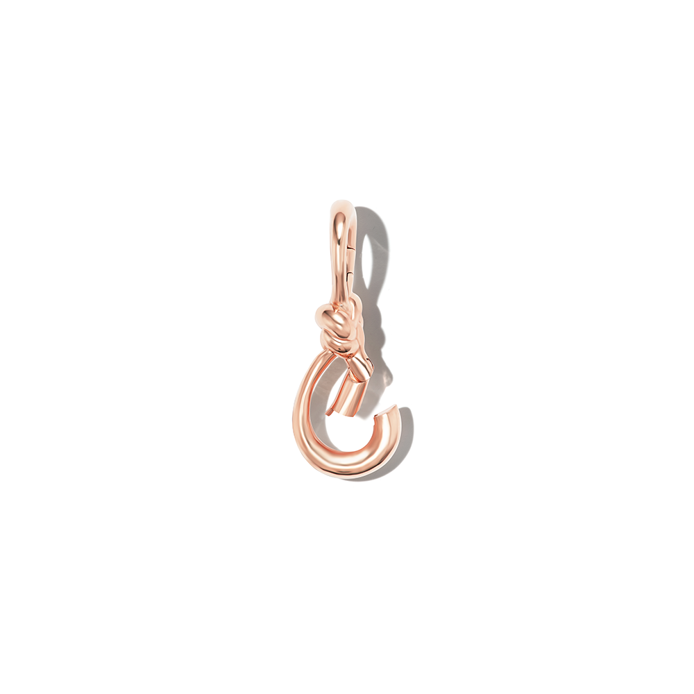 Rose gold love knot charm with open bottom clasp