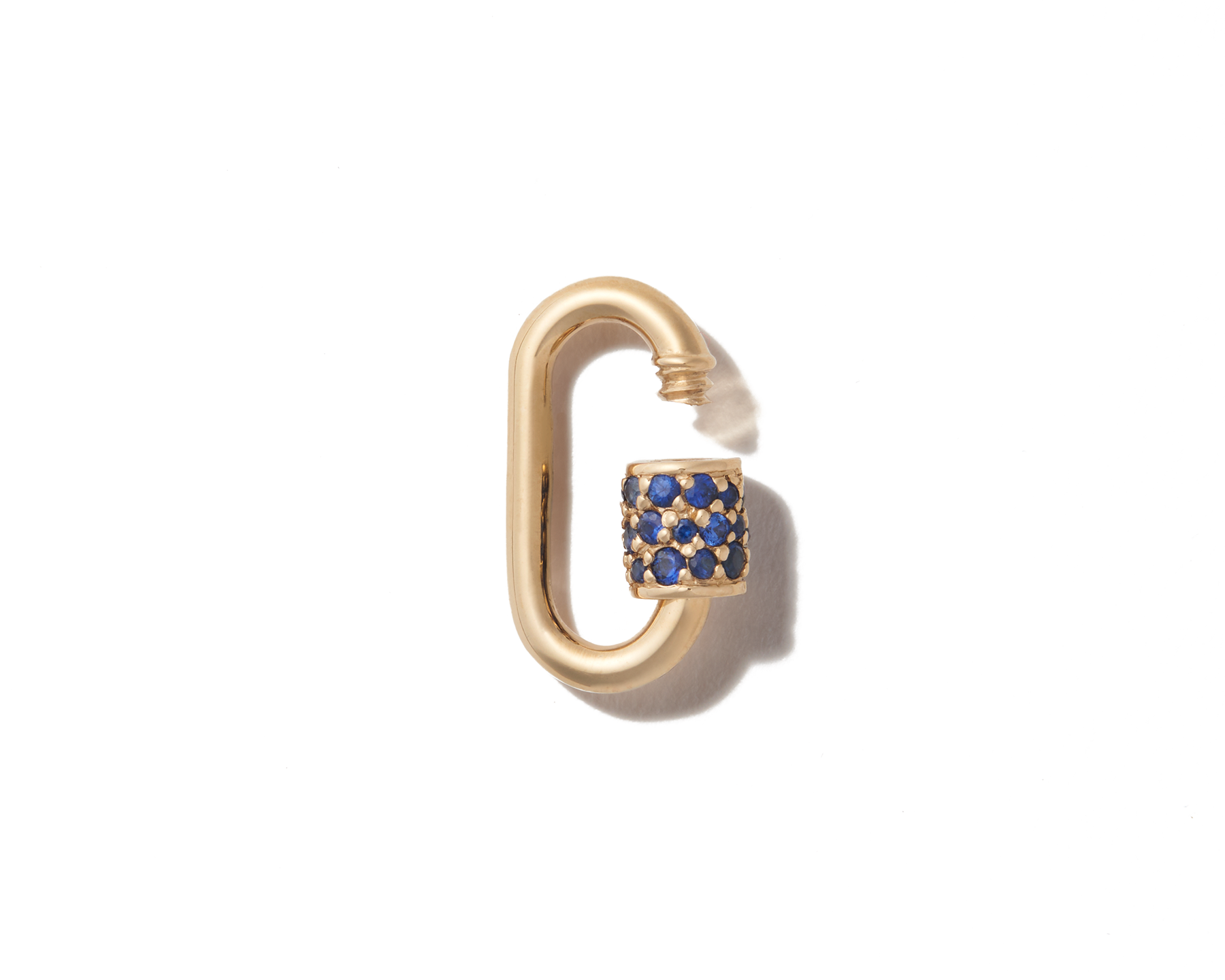 Yellow gold blue sapphire charm with open clasp