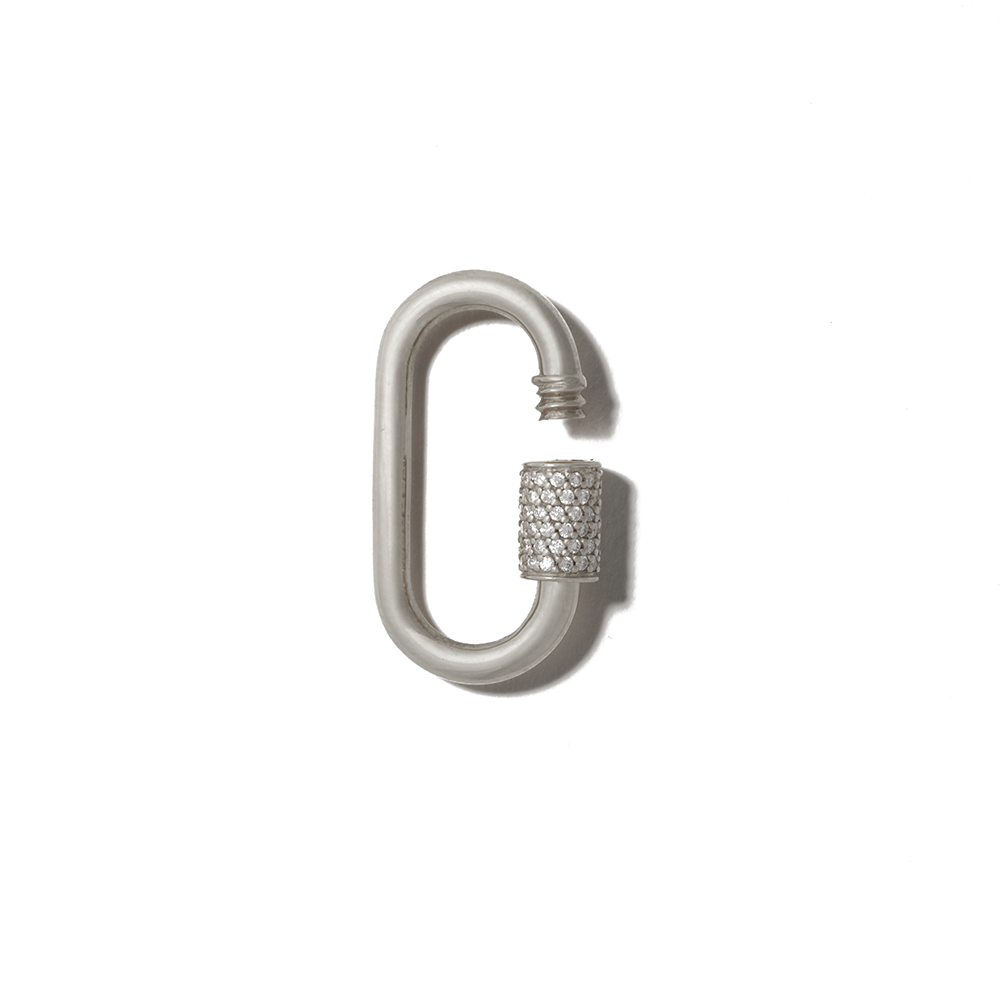 Silver diamond lock charm with open clasp