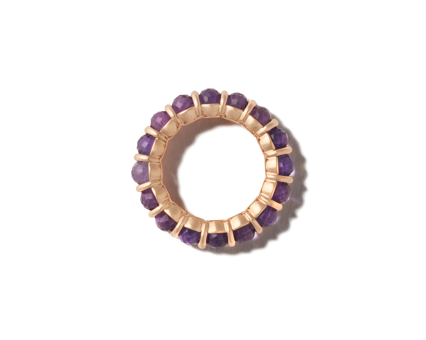Front shot of gold real amethyst stone ring against white backdrop