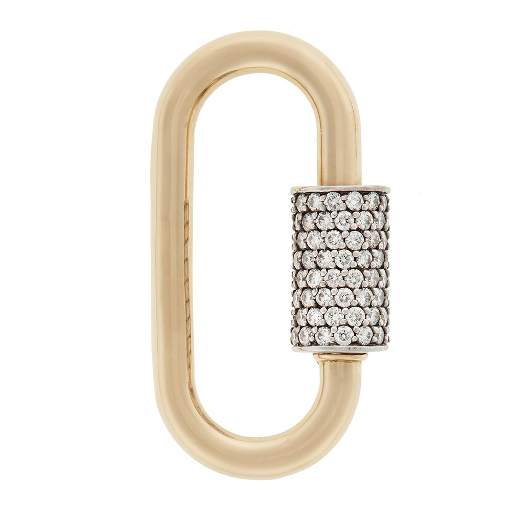  14k Solid Gold Carabiner Lock, Pave Diamond Carabiner