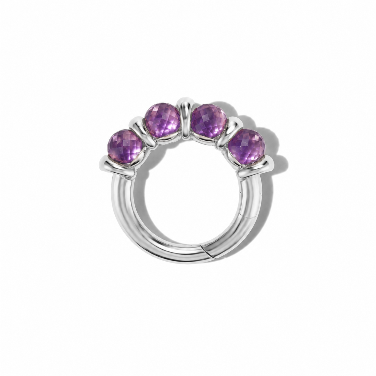 Chubby Rolling Spheres Lock Ring with Amethyst