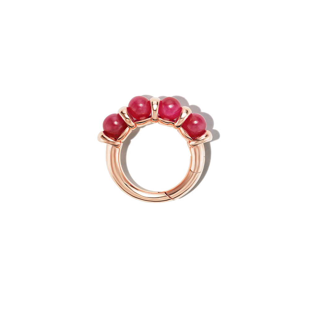Chubby Rolling Spheres Lock Ring with Red Greenland Ruby