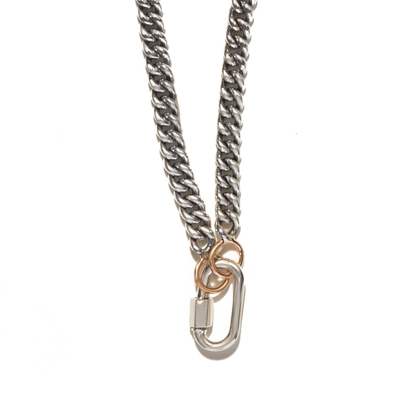 Gold Carabiner Necklace-Chunky Multilink Chain Necklace-Gold 16 / #2 Silver/Silver