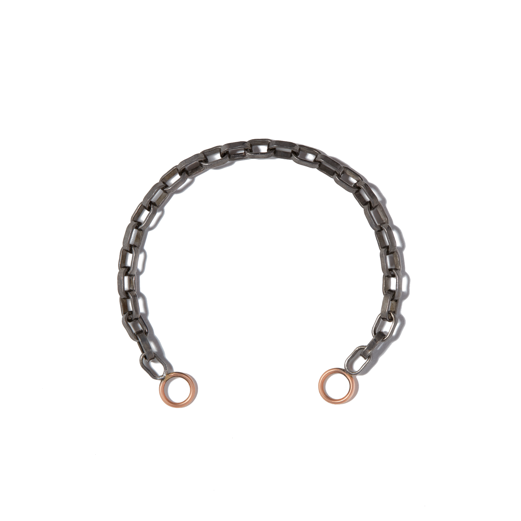 Blackened silver biker chain bracelet with rose gold loops