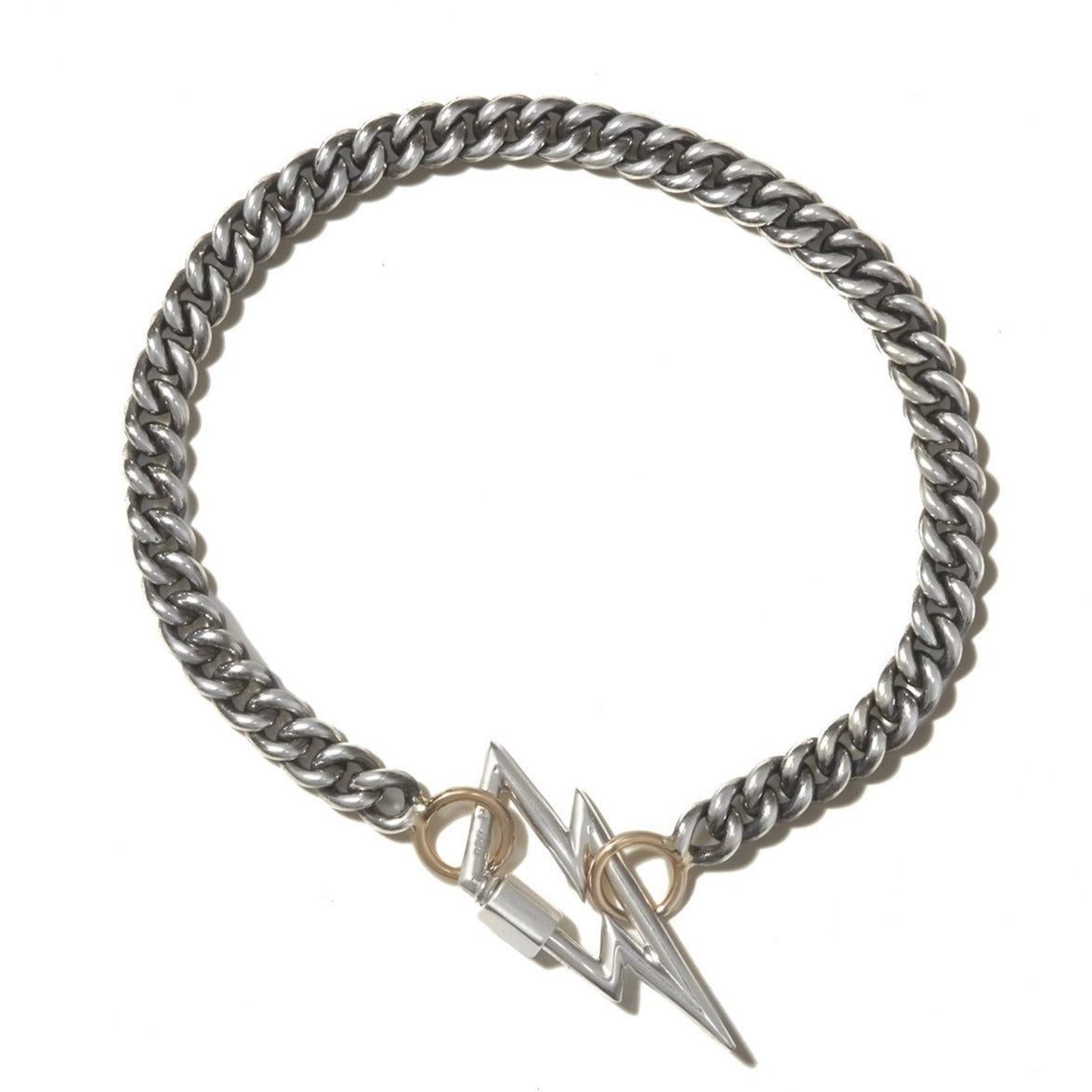 Sterling silver heavy chain bracelet with lightning bolt charm