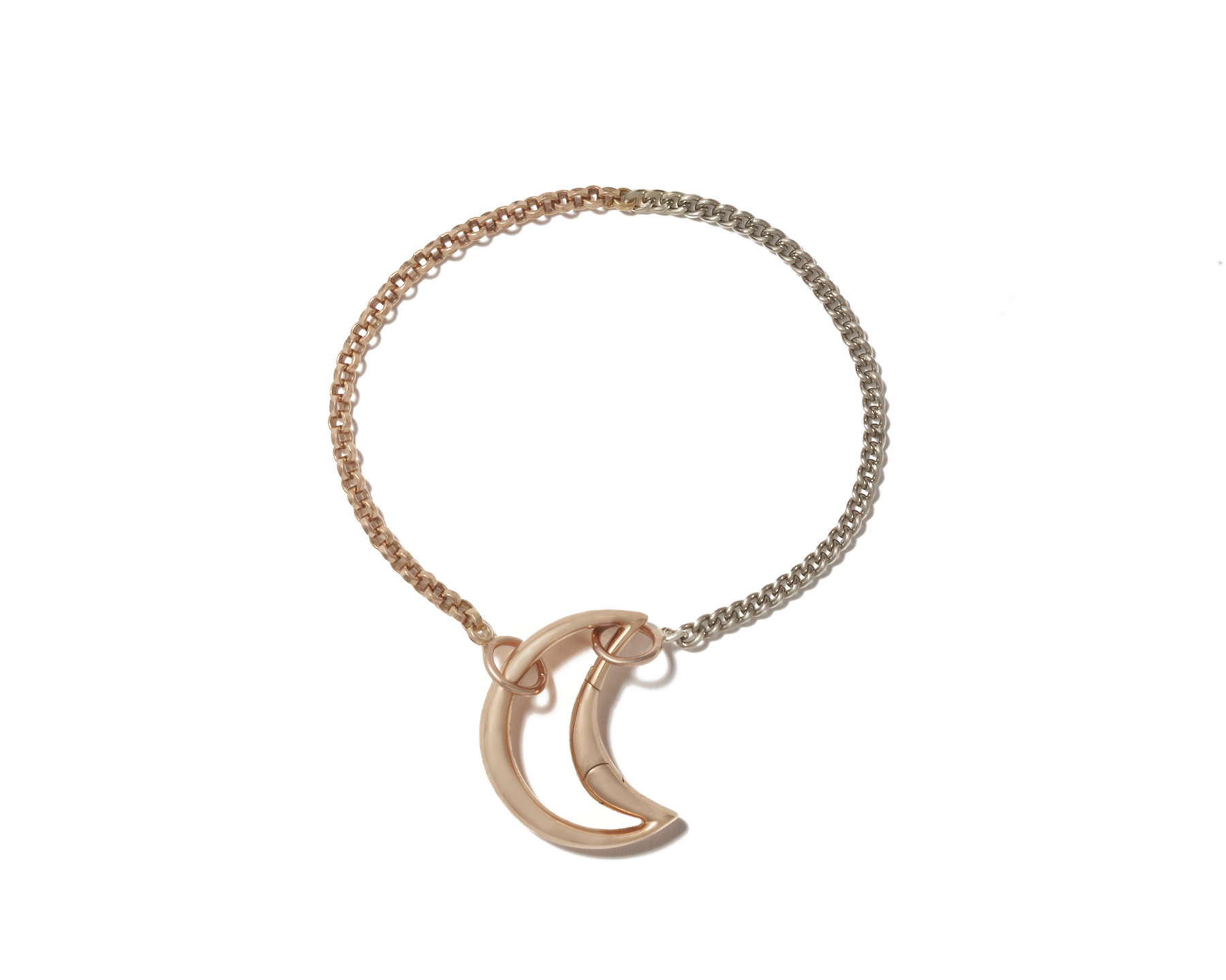 Silver and gold chain bracelet with moon charm