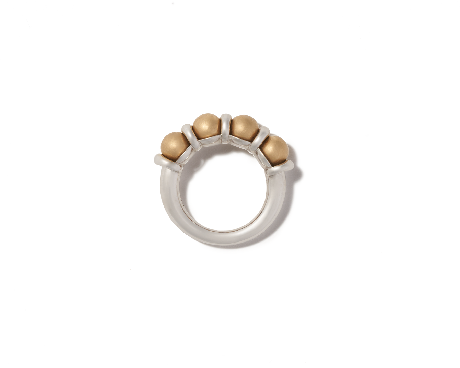 Front view of gold and silver ball ring