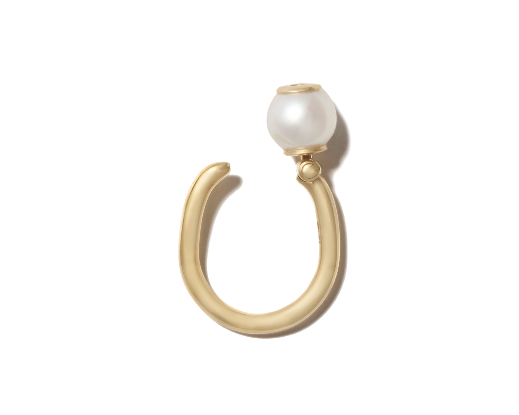 Gold pearl trundle ring with open clasp