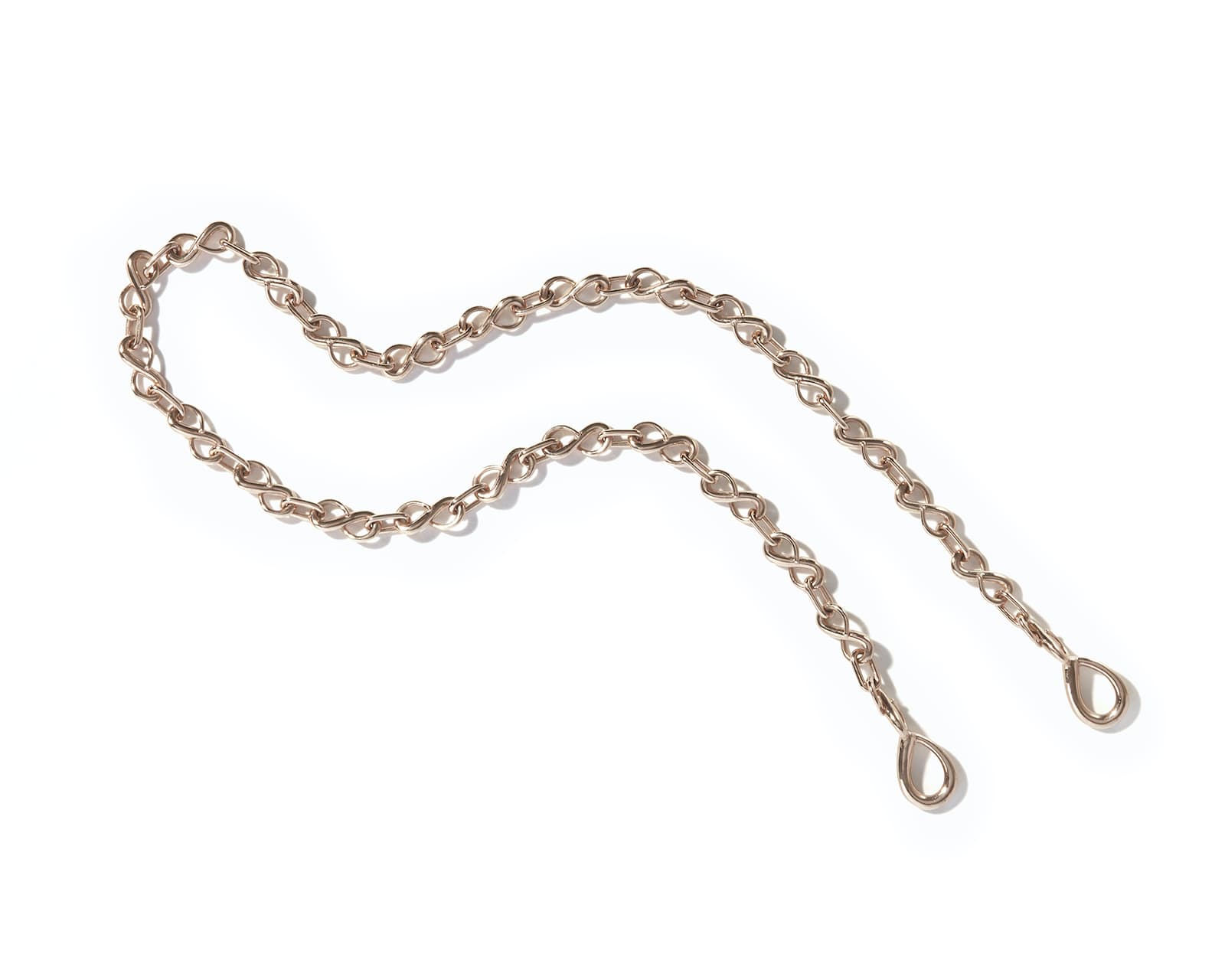 Brown gold infinity link chain against white backdrop
