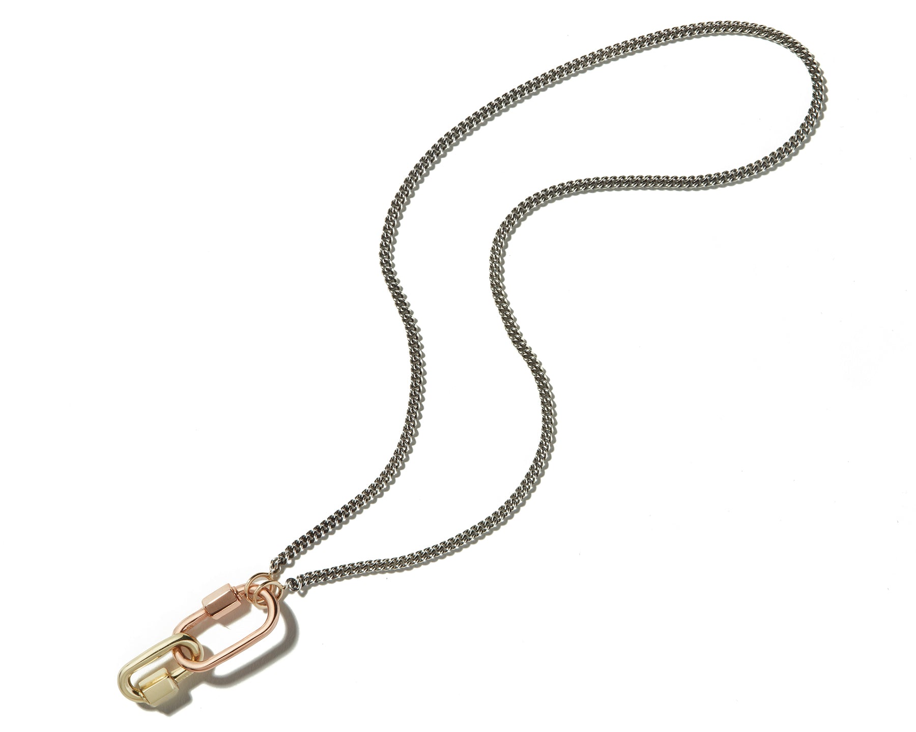 Dainty chain necklace with rose gold lock charm and gold lock charm