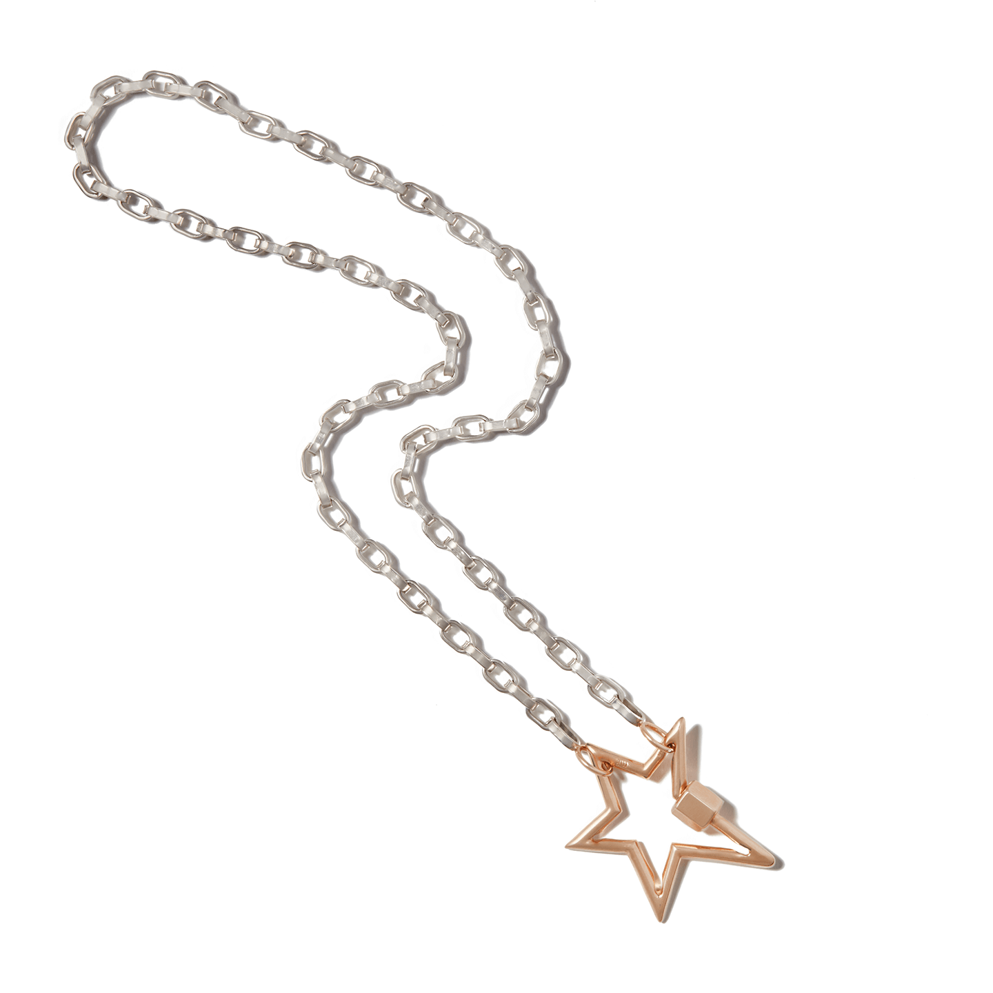 Sterling silver biker chain necklace with rose gold star charm 
